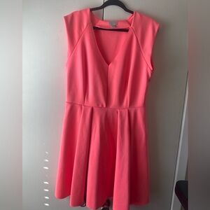 belle sky Coral Pink V-Neck Fit & Flare Midi Dress